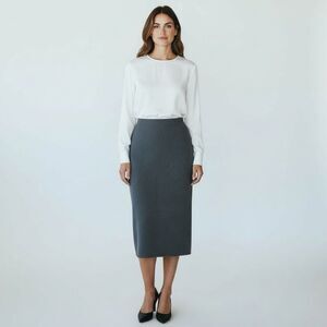 Decibel Cashmere Skirt Small Gray Quiet Luxury Old Money Work Modest Stretch